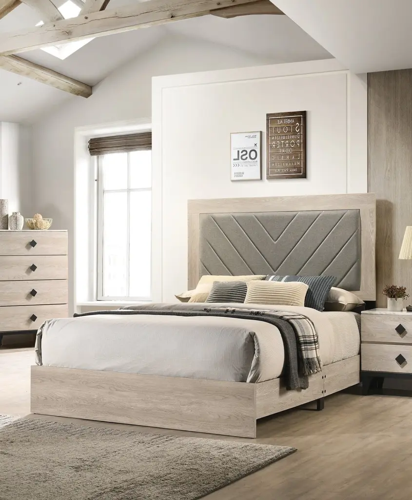 Contemporary Cream Finish Eastern King Size Bed Bedroom Furniture kanepe