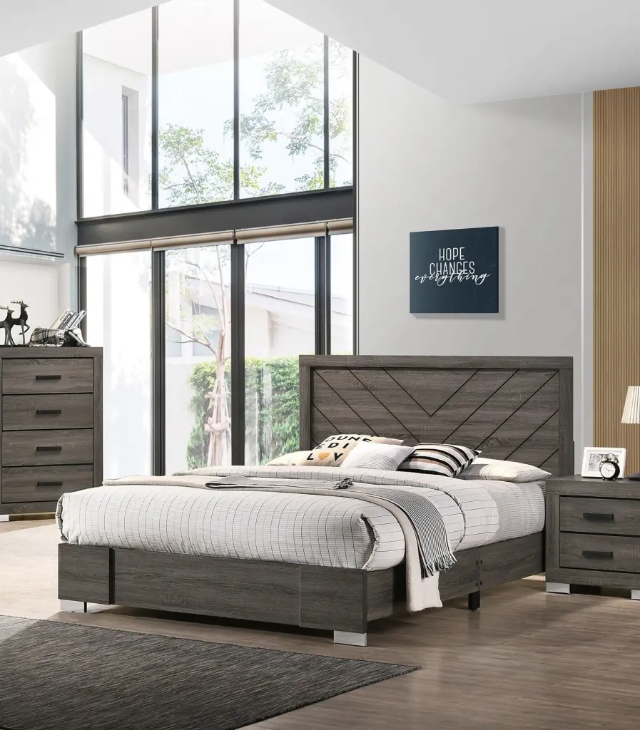Contemporary Grey Finish Unique King Dimensions Bed 1Pc Bedroom Furniture kanepe