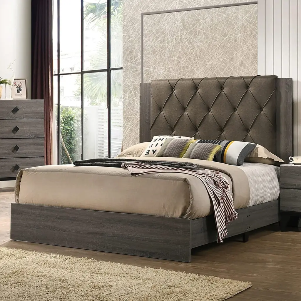 Contemporary King Size Bed Tufted Headboard Modern Bedroom Decor kanepe