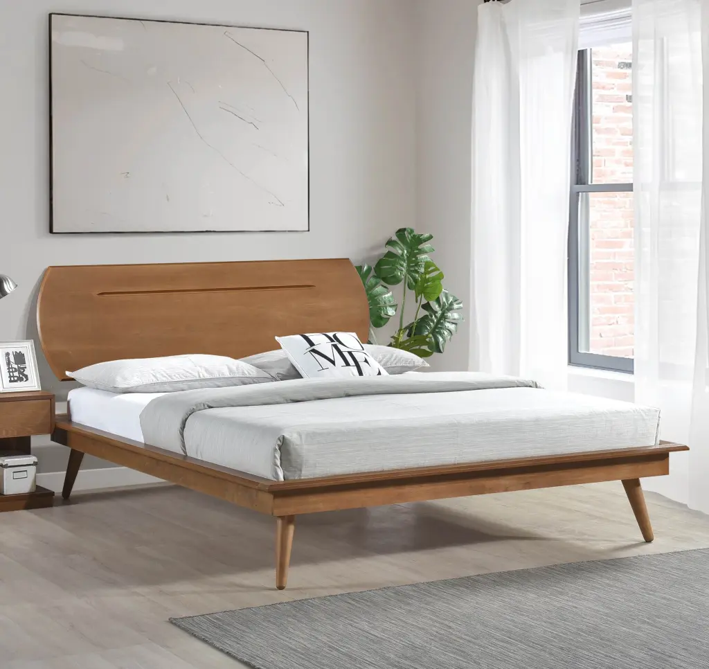 Country Casual Style Queen Platform Bed Oval Headboard Wooden Frame kanepe