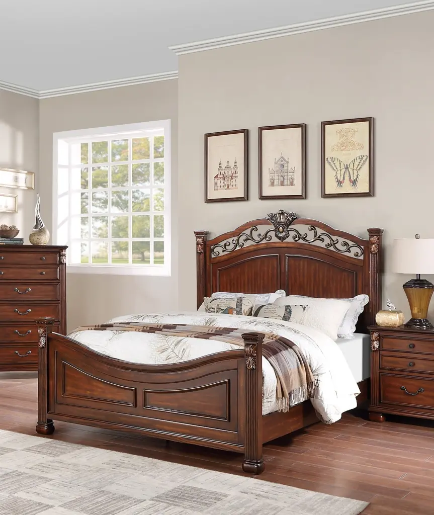 Formal Traditional Dark Cherry Hue California King Dimensions Bed kanepe