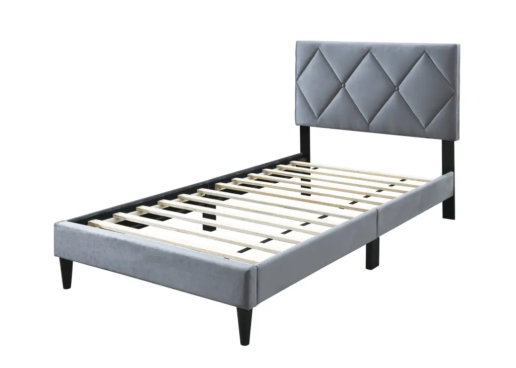 Full Size Bed Customizable Headboard Grey Velvet Upholstered Bedframe kanepe