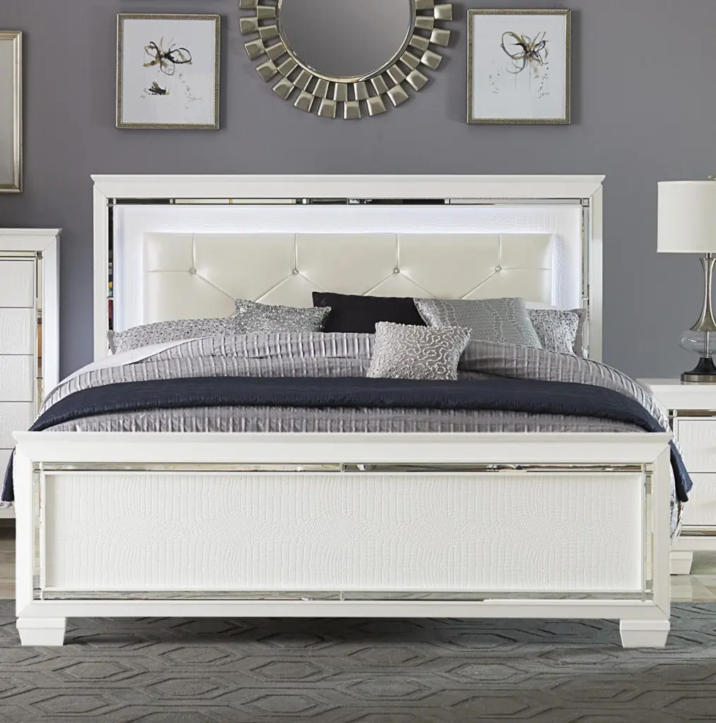 Glamorous Design Bedroom Home Decor 1Pc Queen Bed Button Tufted Led Headboard kanepe