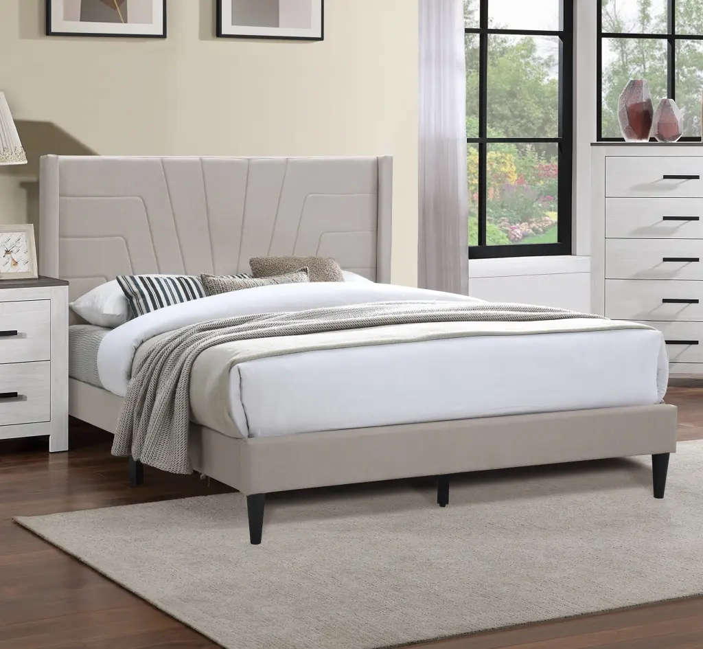 Light Brown Hue 1 Piece Queen Bed Burlap Headboard Upholstery kanepe