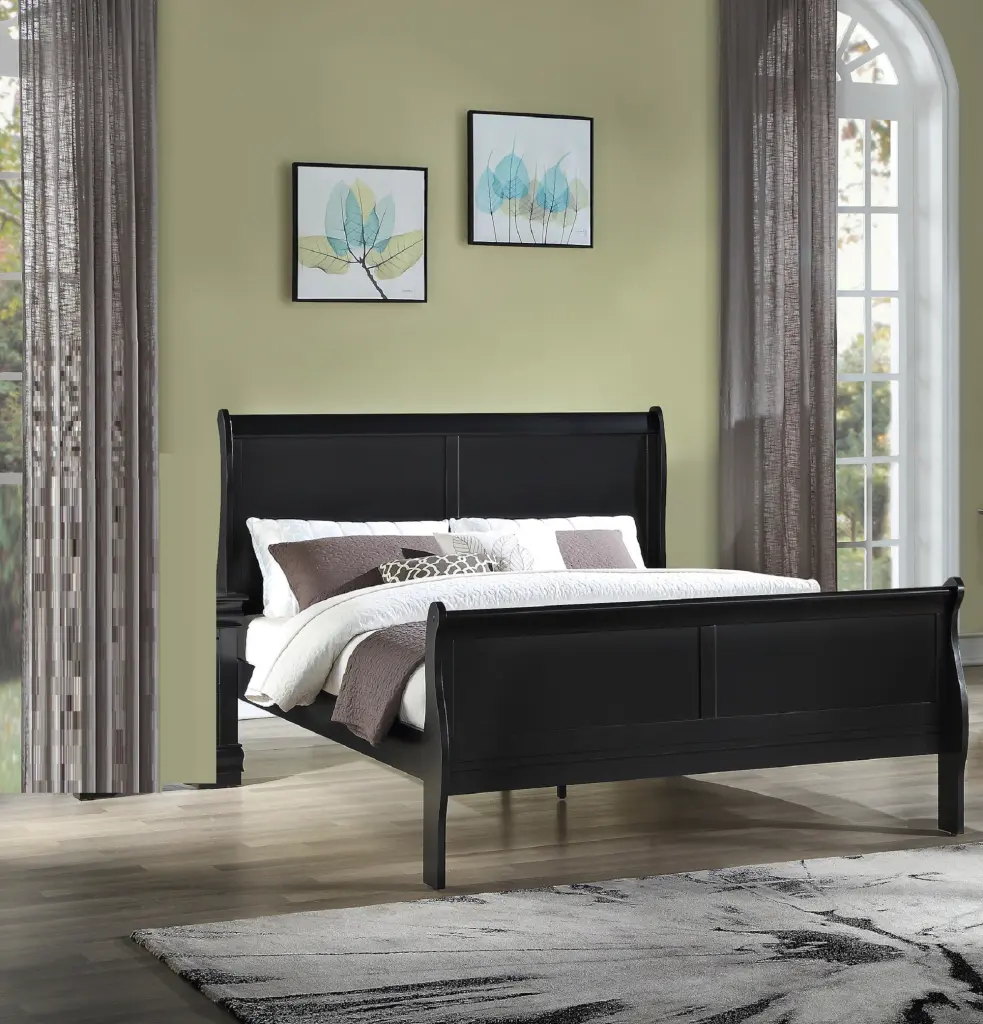 Louis Phillipe Brown Black Finish Full Dimensions Panel Sleigh Bed kanepe