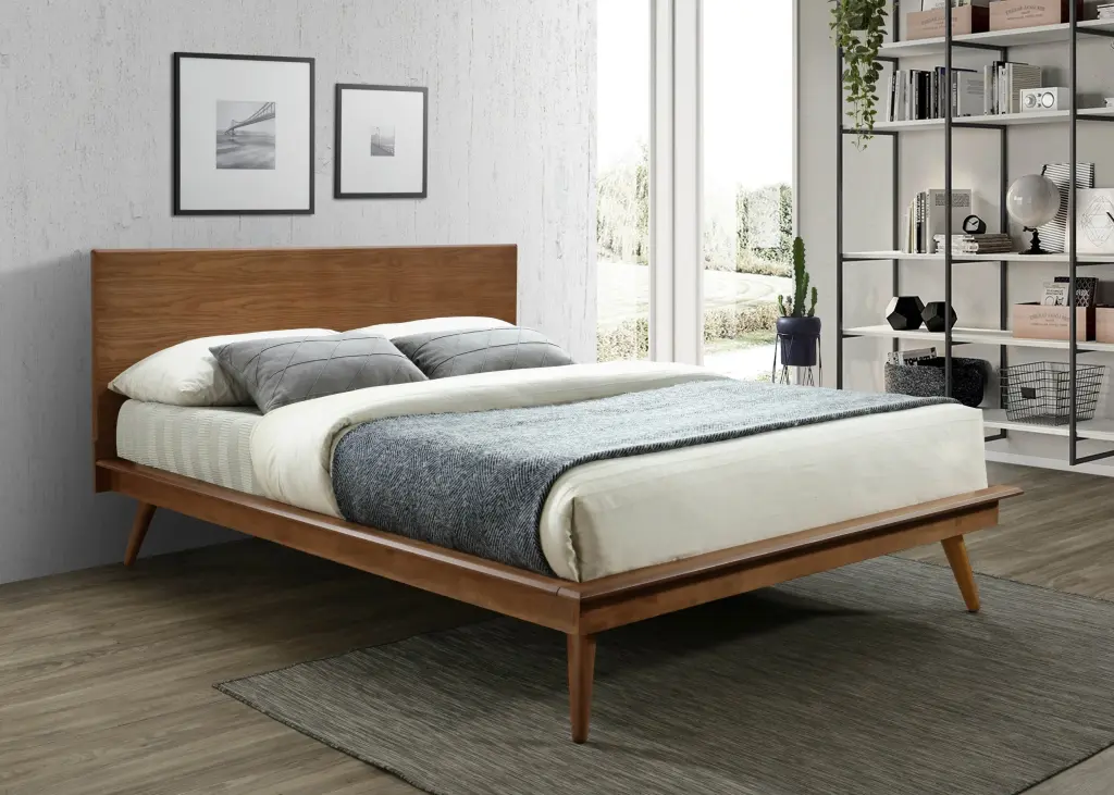 Modern Polished Brown Queen Platform Bed Long-lasting Bedroom Decor kanepe