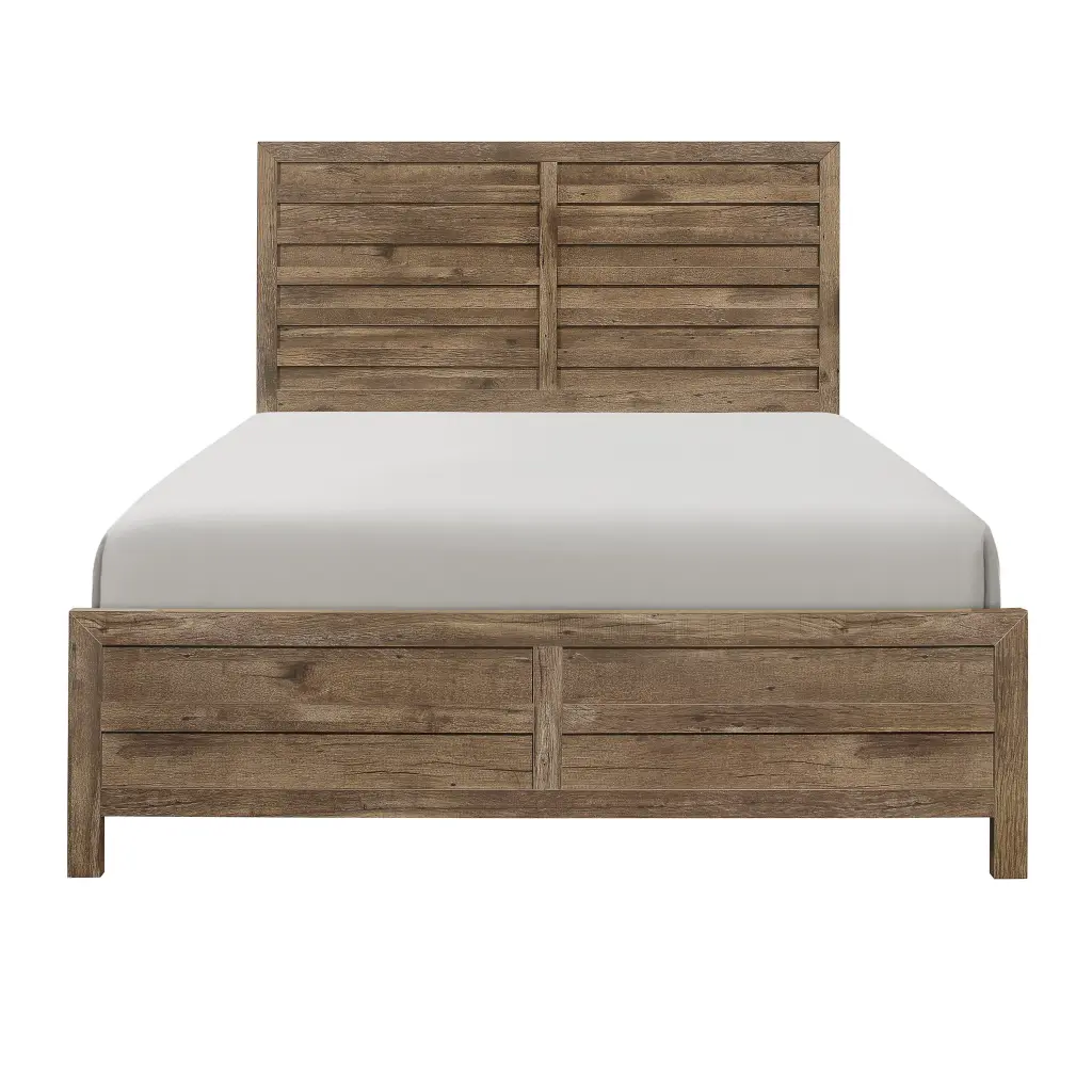 Weathered Pine Finish Queen Bed Modern Line Pattern Bedroom kanepe