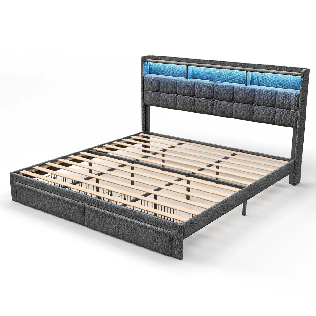 King Size Dark Gray Timber Bed Frame Upholstered Headboard like it