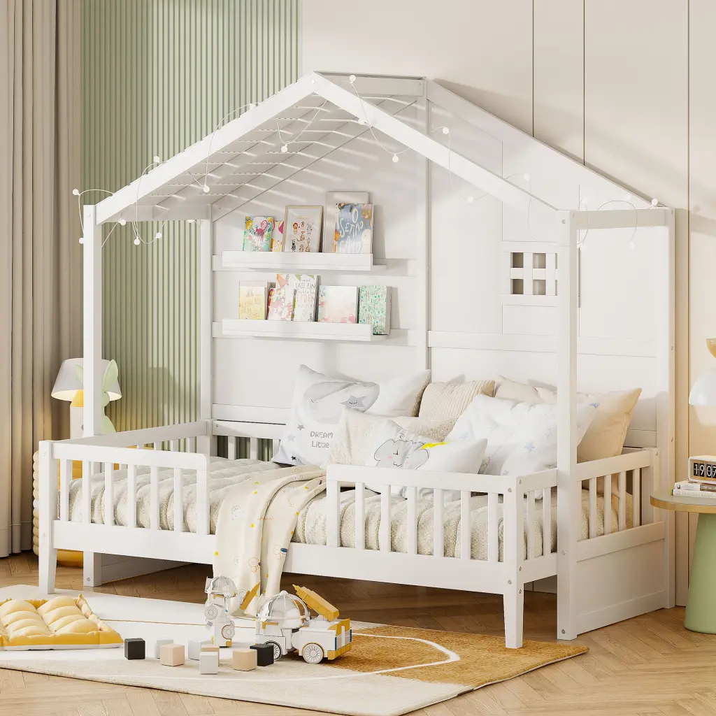 Twin Size Houtilize Bed Shelves and Window Design Kids Room lucky furniture