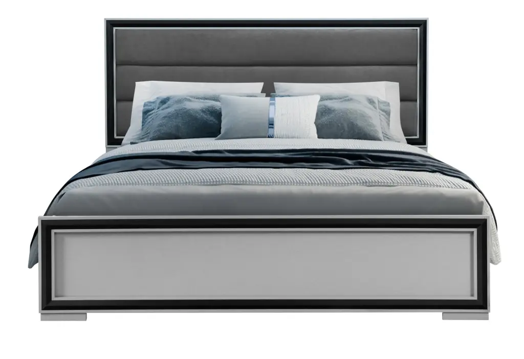 Adelaide Grey Black Queen Bed LED Lights Solid Wood MDF luxe modern furniture