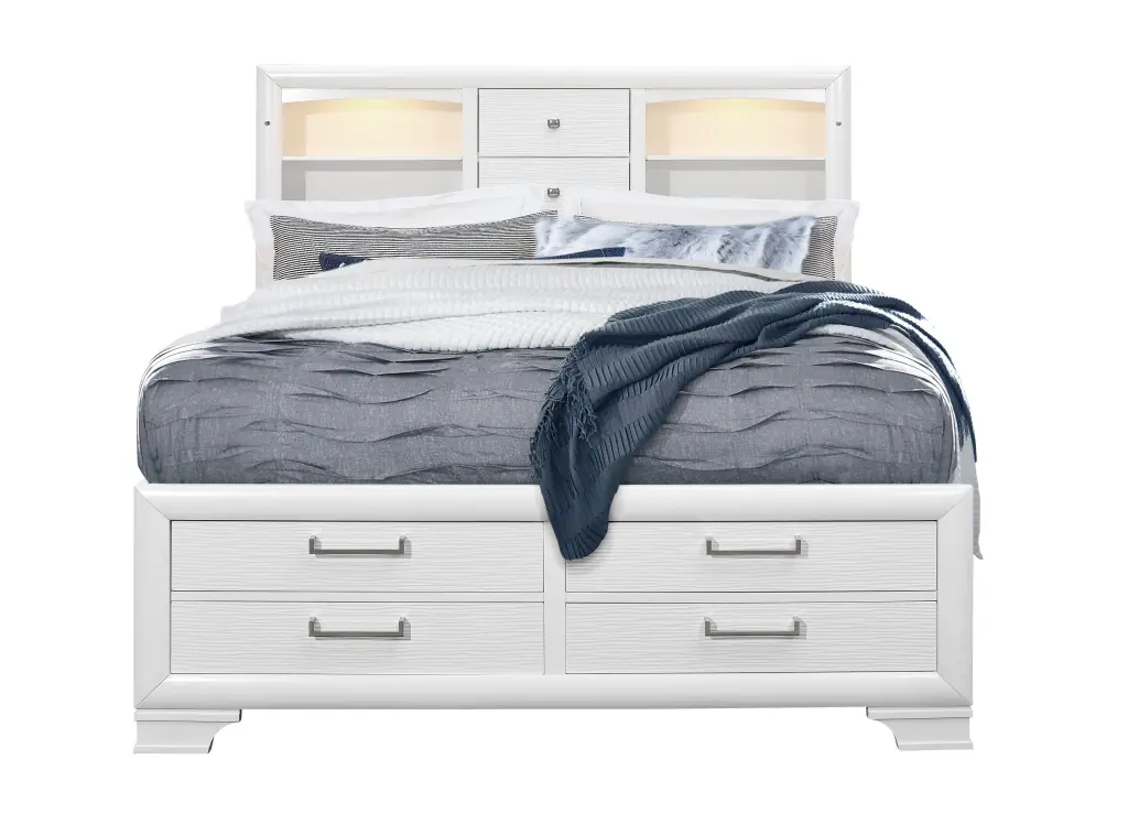 Civic White Full Bed White Solid Wood Mdf Frame luxe modern furniture