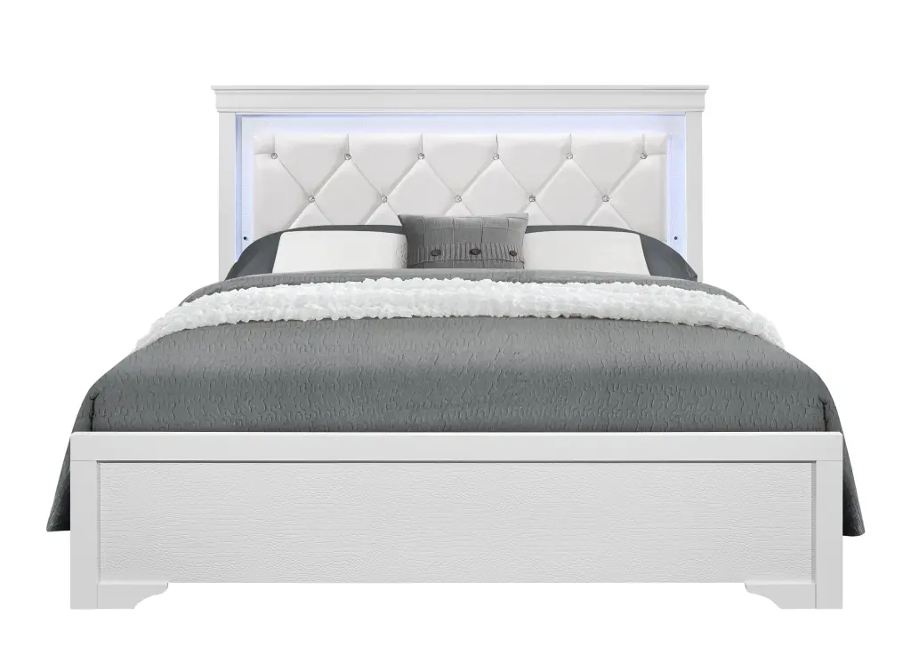 Shaker Crocodile Metallic White King Bed LED Lighting and Solid Wood MDF luxe modern furniture