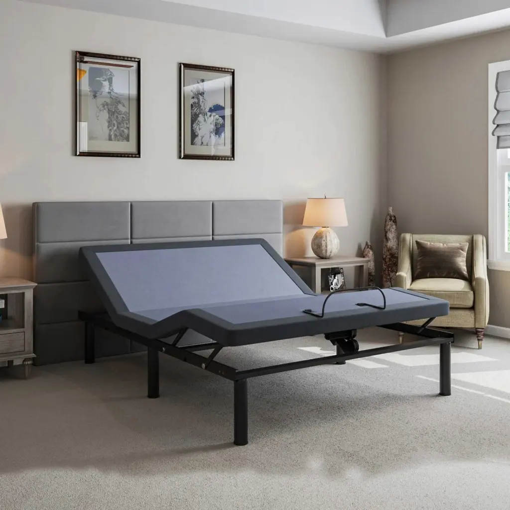 BT2000 King Customizable Bed Blue Gray Upholstered Finish omne sleep