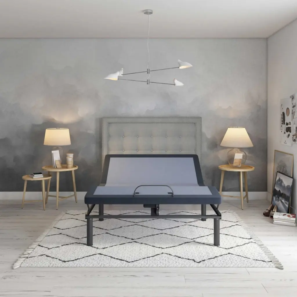 BT3000 Queen Customizable Bed Blue Gray Upholstered Modern Bed Frame omne sleep