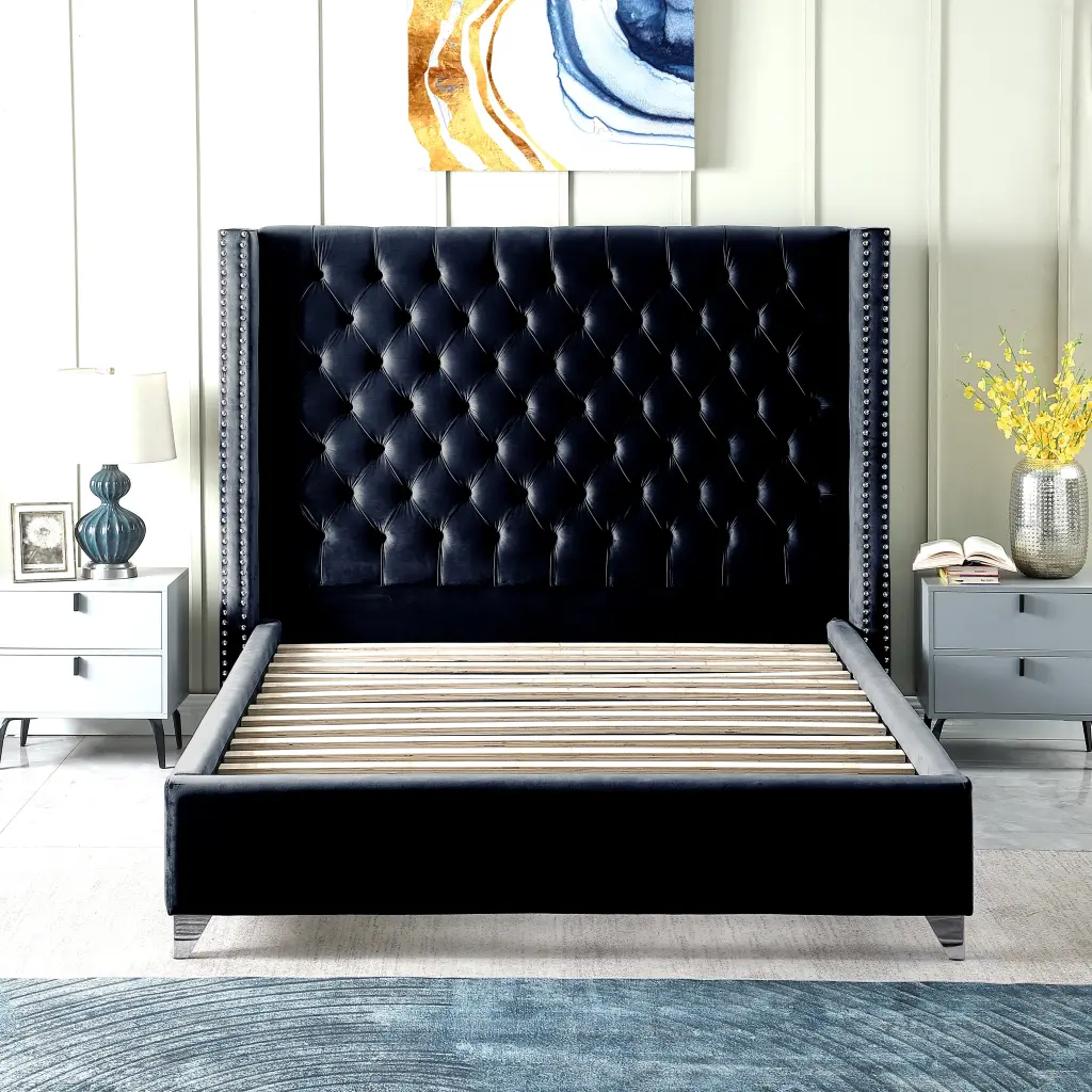 Contemporary Velvet Upholstered Bed Deep Button Tufting and Solid Wood Frame w1241 artisan furniture