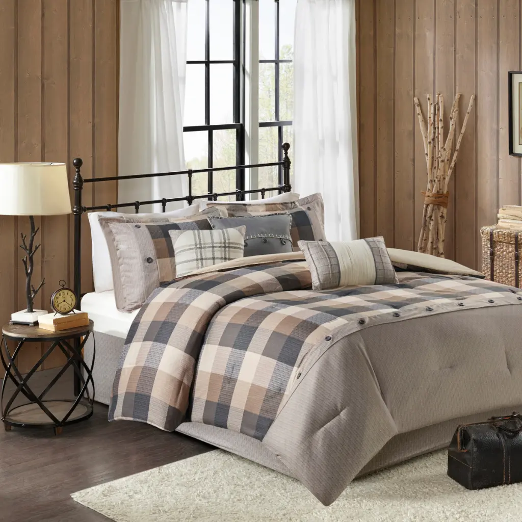 7 Piece Herringbone Easeer Set Neutral Cal King California King Bedding Collection jla