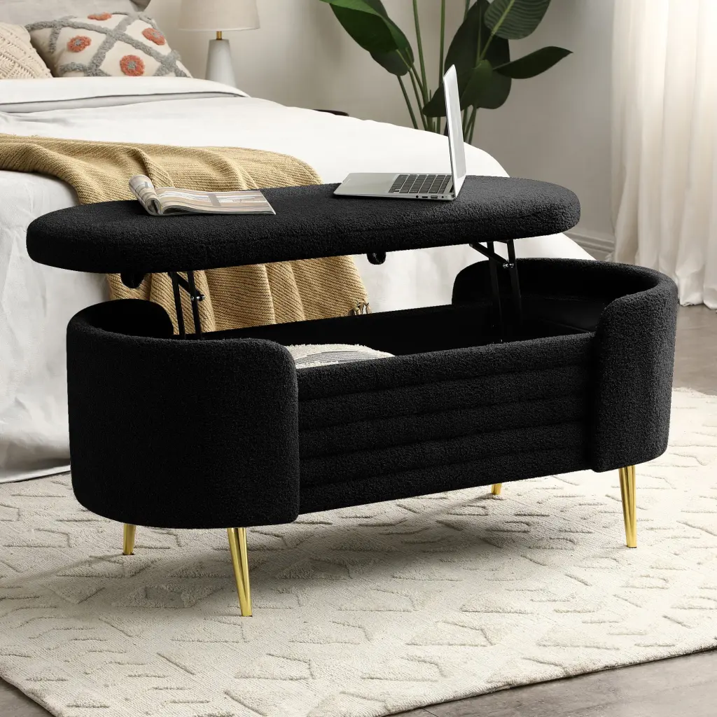 Modern End Bed Bench Storage Upholstered Sherpa Material Large and Comfortable aijiafurniture