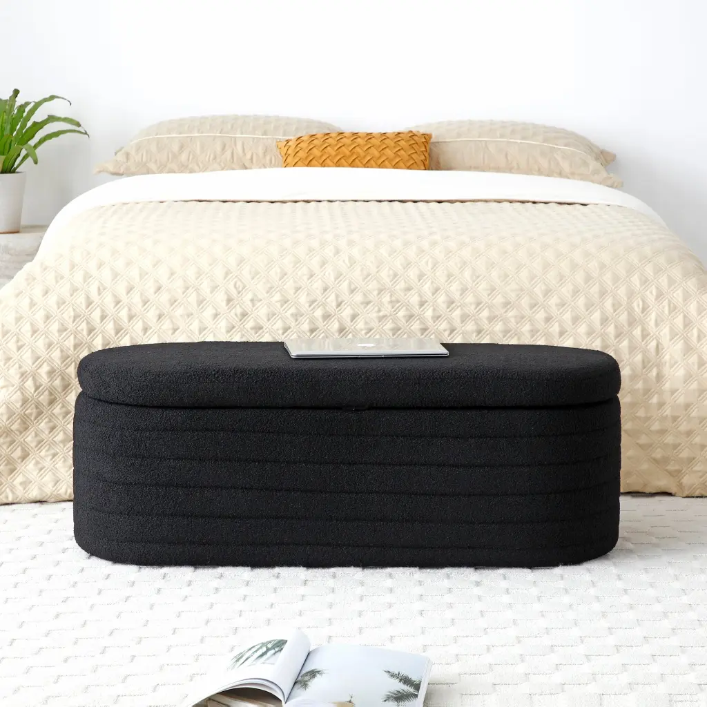 Modern End Bed Bench Storage Upholstered Sherpa Material Large Size aijiafurniture