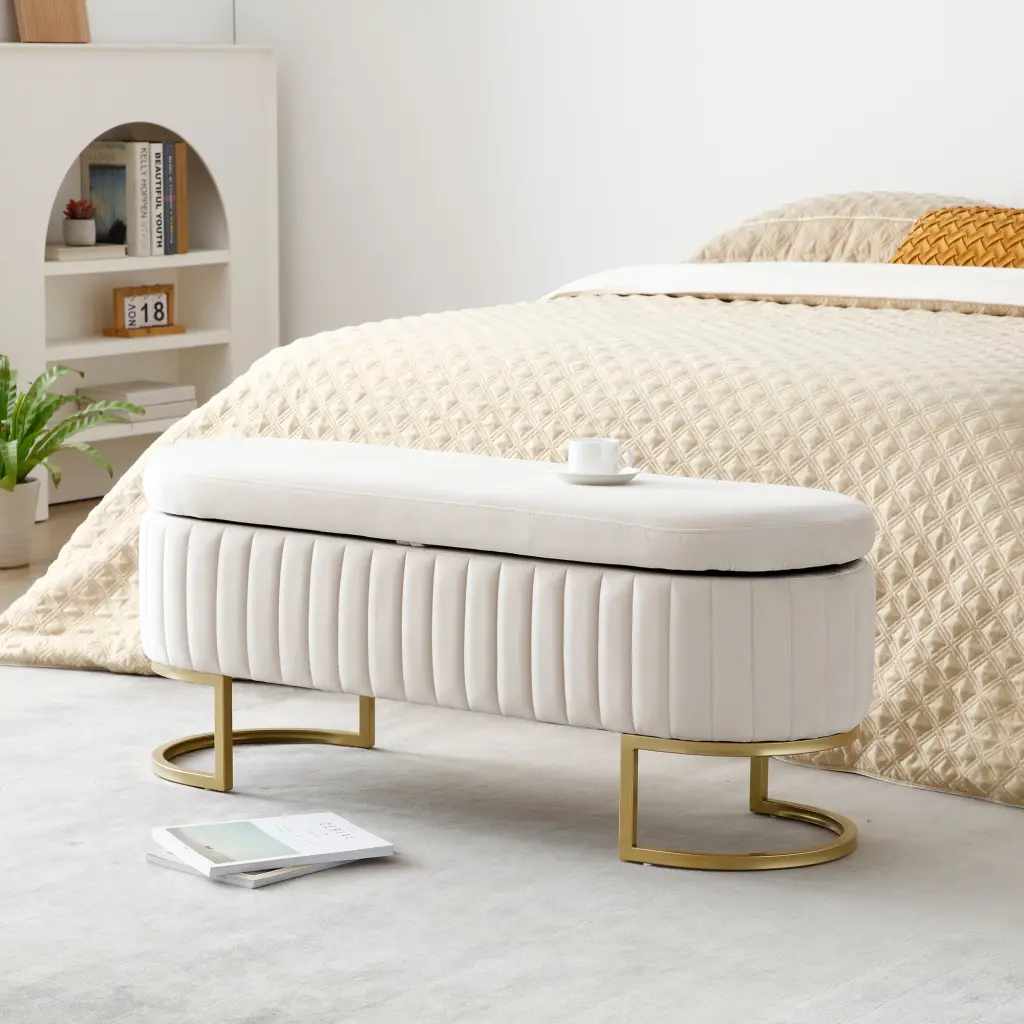 Velvet Oval Upholstered Storage Bench Bedroom Bench End Bed Bench aijiafurniture