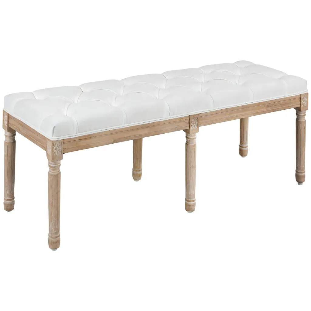 Homcom 46 Inch Upholstered Bedroom Bench Cream White End Bed Seat aosom business