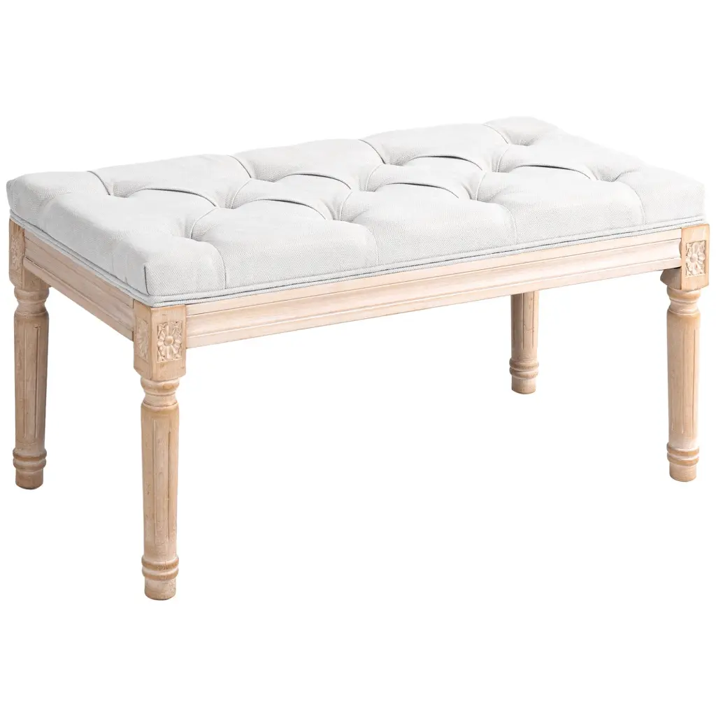 Homcom 32 Inch Upholstered Bedroom Bench Cream White End Bed Bench Bedroom aosom business