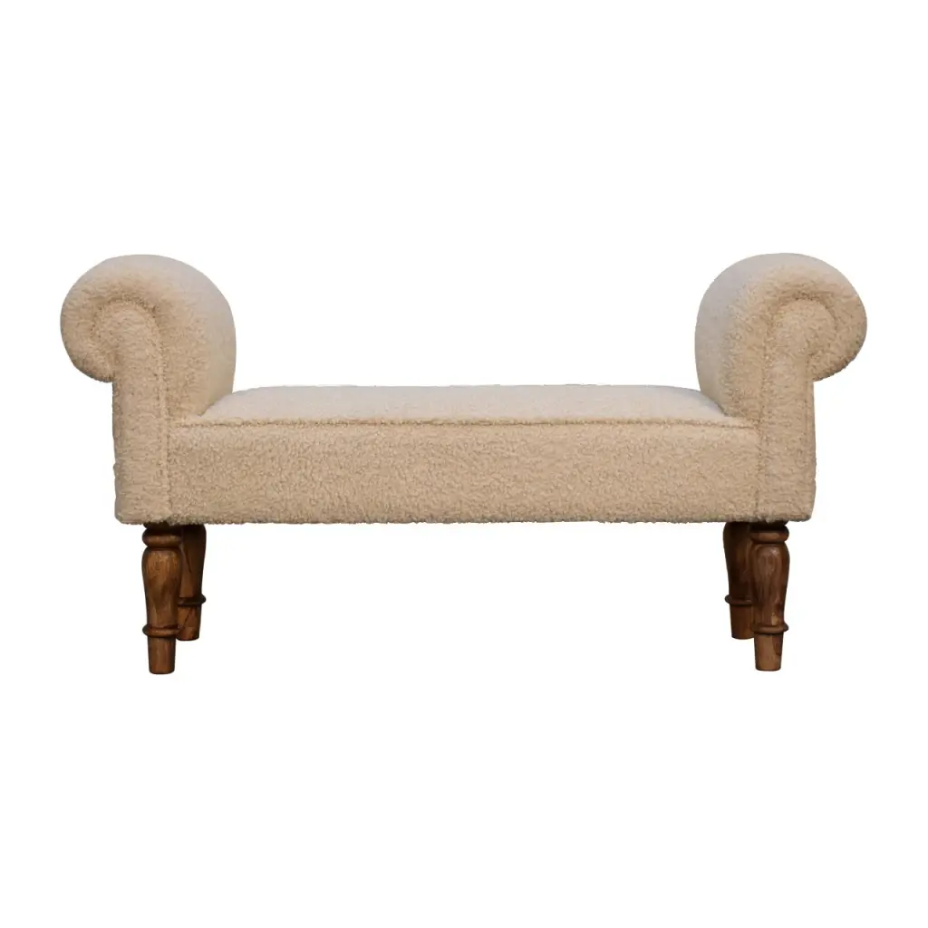 Boucle Cream Bench Foam Cushion and Wood Frame Fabric artisan furniture