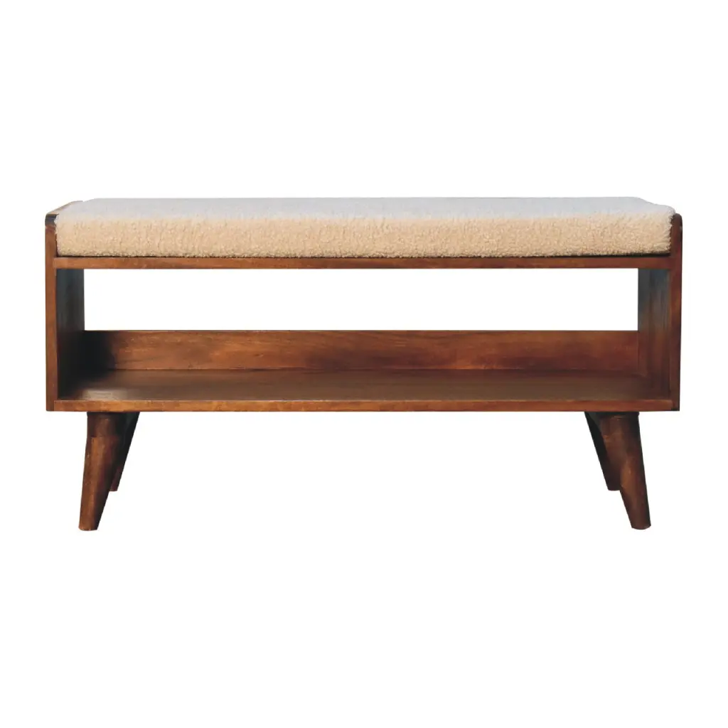 Boucle Nordic Storage Bench Chestnut Foam and Timber Material artisan furniture
