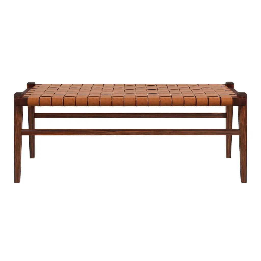 Cody Tan Leather Bench Brown Mid Century Modern Style ashcroft furniture