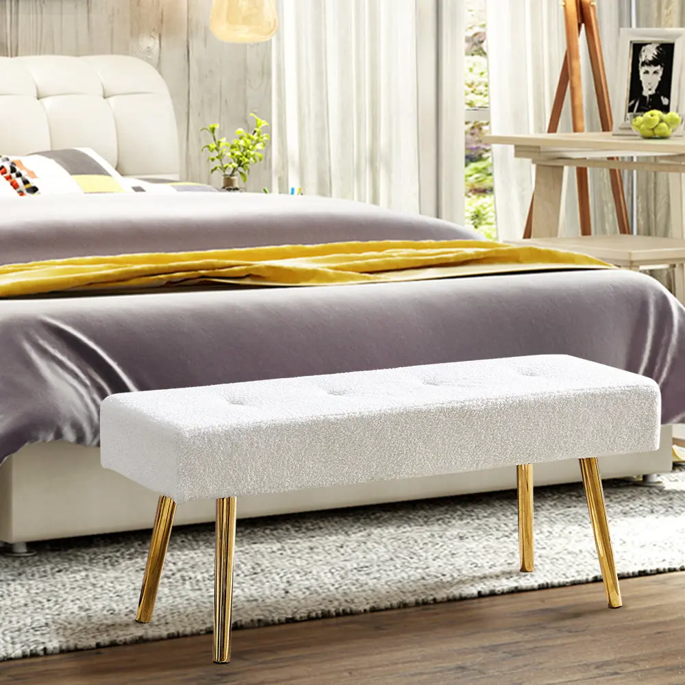 Long Bench Bedroom Bed End Stool White Teddy Material bn smart home w1516