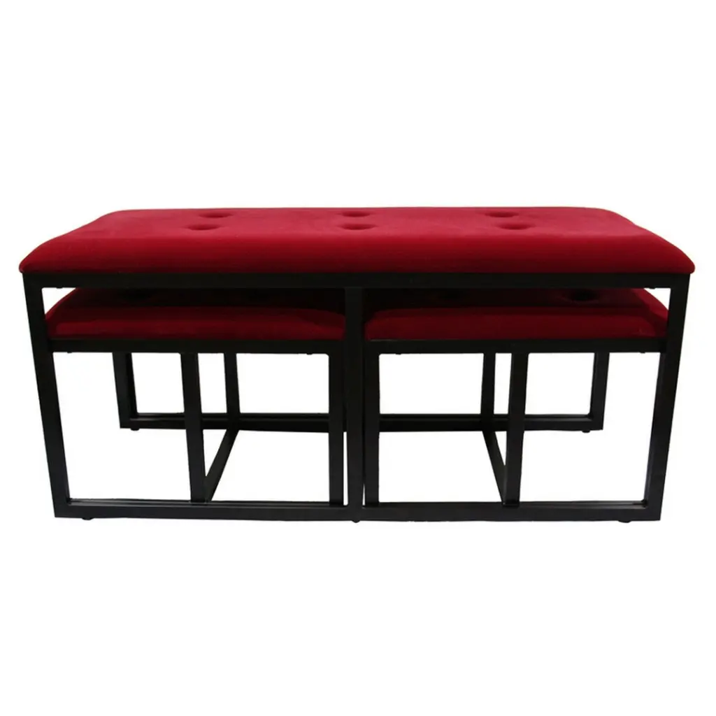 20.5 Inch Tall Metal Bench 2 Additional Seating Black And Red Finish Stool california home
