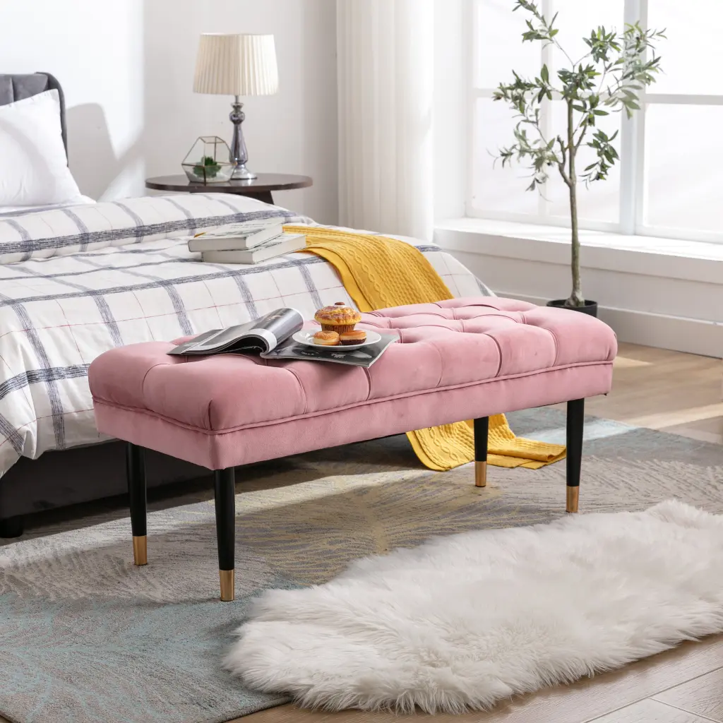 Tufted Bench Modern Velvet Button Upholstered Ottoman Bedroom chairus