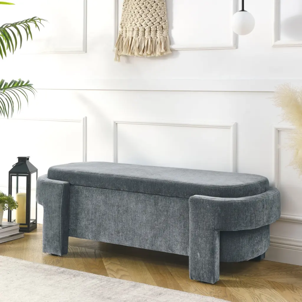 Chenille Upholstered Bench Large Storage Space Living Room Entryway Furniture chuangyuan smart home