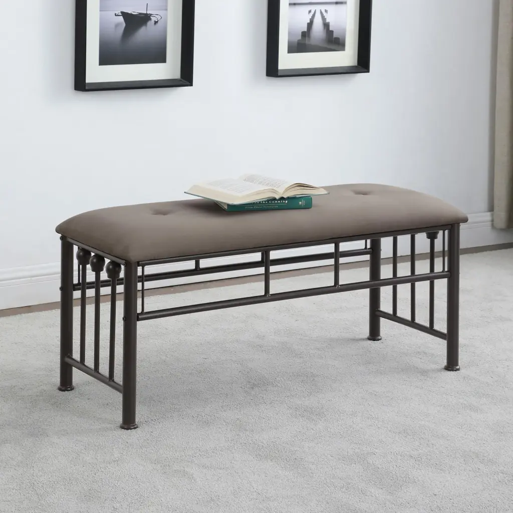 Brown and Dark Metal Alloy Upholstered Bench Living Space furniture max