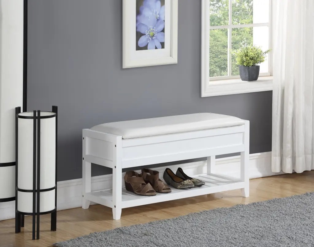 Rouen Seating Bench Shoe Storage White White Timber Entryway Furniture hz