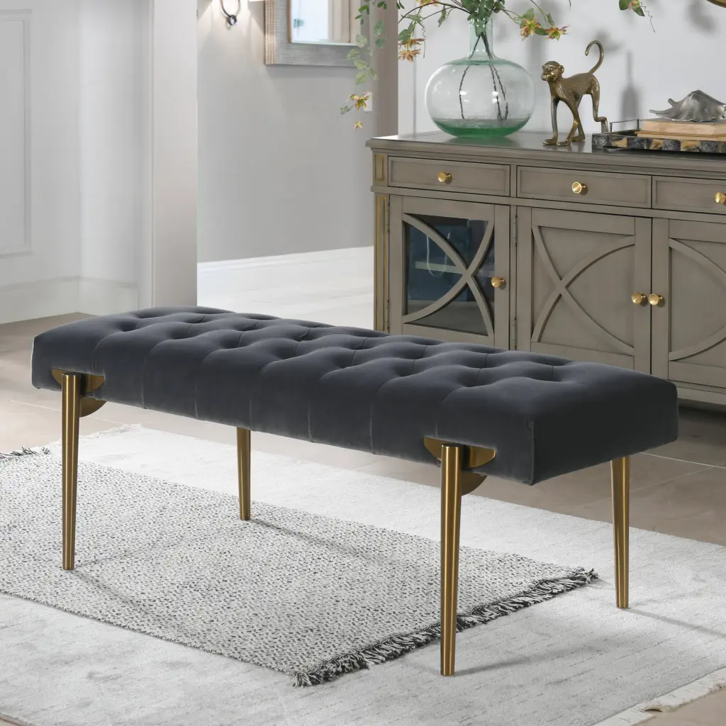 Aria Upholstered Precious Metal Accent Bench Alloy Metal Gray Performance Velvet jennifer taylor home