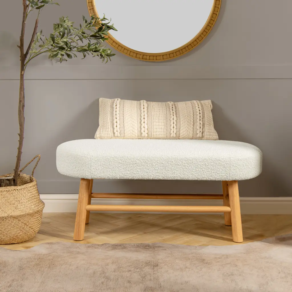 Fuji 42 Inch Upholstered Bedroom Accent Bench Natural Wood Legs - Ivory jennifer taylor home
