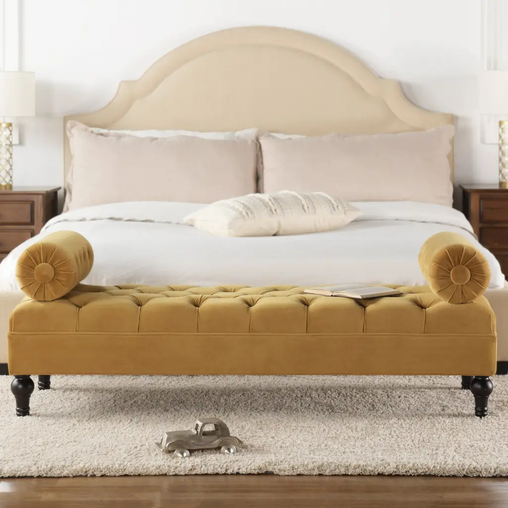 Lewis Bolster Arm Entryway Bench Precious Metal Velvet Yellow Foam Velvet jennifer taylor home