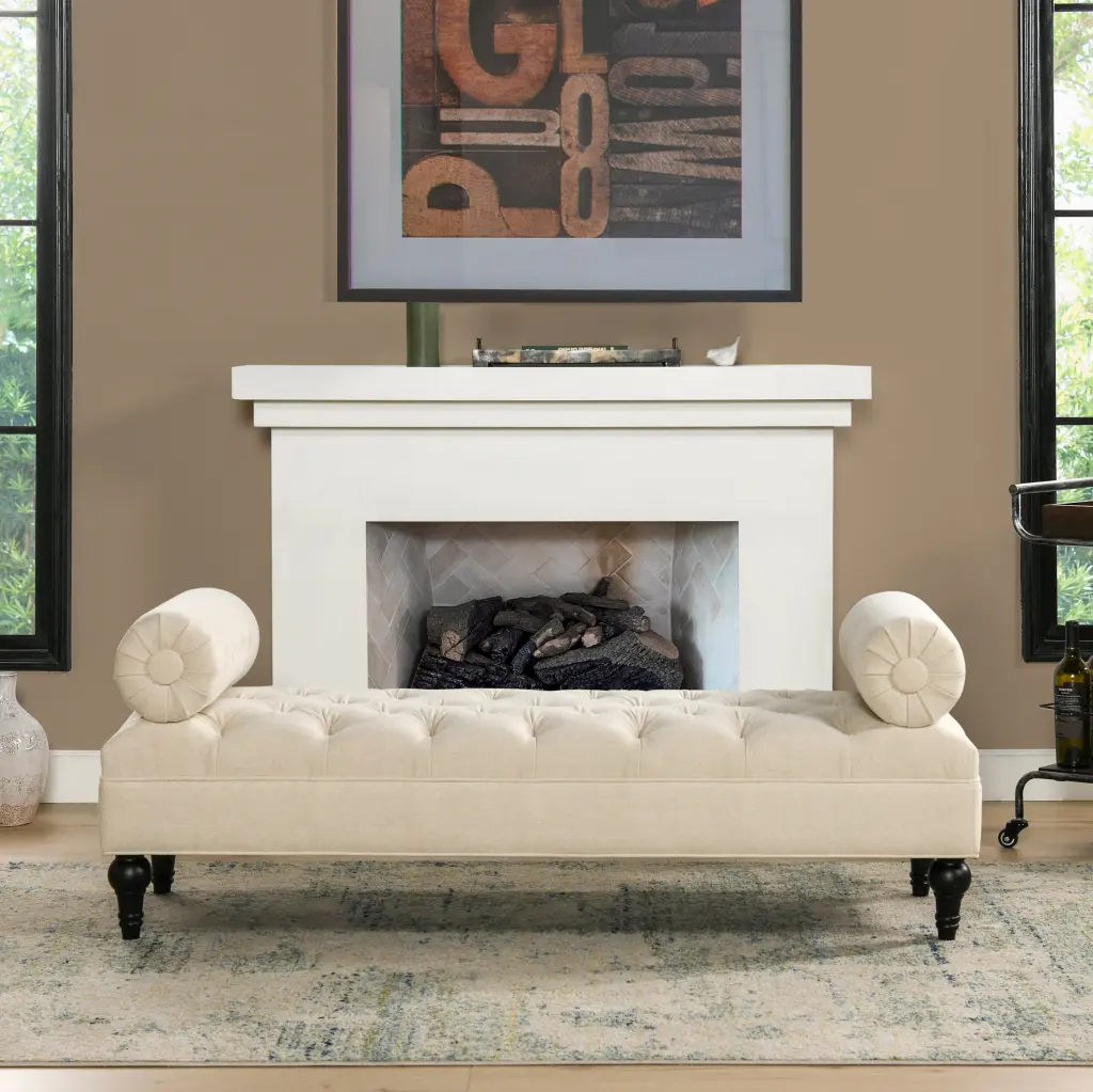 Lewis Strengthen Arm Entryway Bench Sky Neutral Beige Polyester Foam Upholstered Storage Seat jennifer taylor home