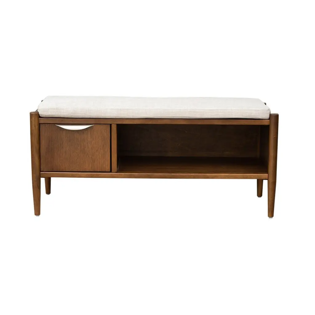 Accent Bench Storage And Upholstered Cushion Walnut Brown Polyester Stylish jla