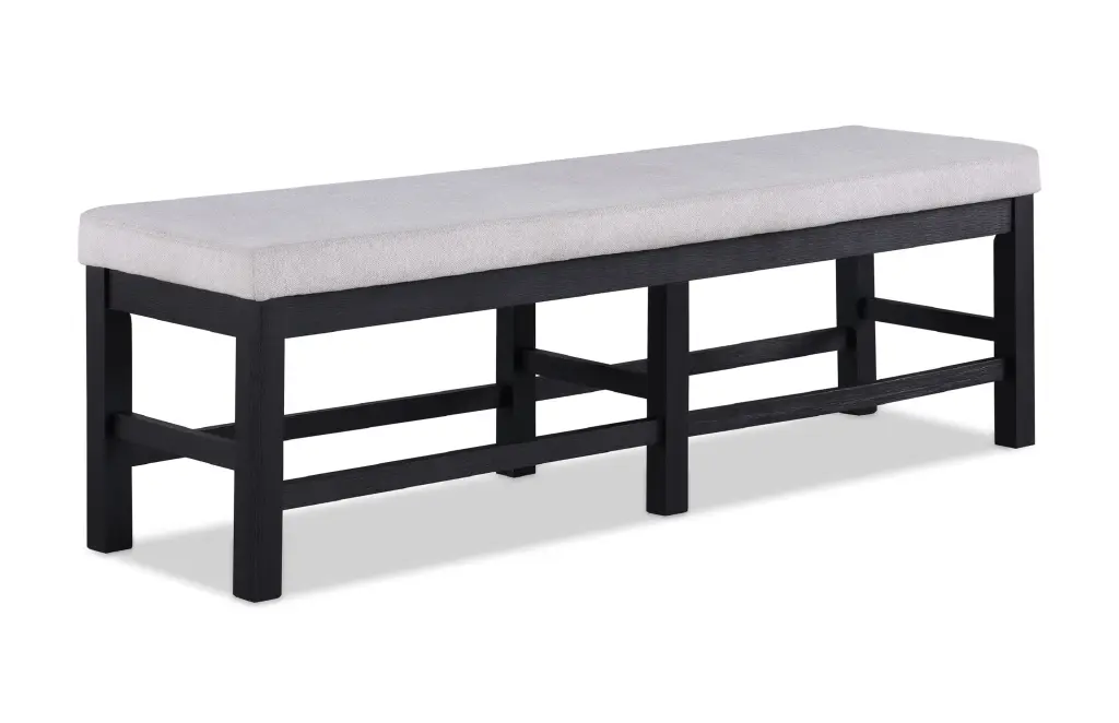 1Pc Black Finish Standard Height Long Bench Gray Material Upholstered Seat kanepe