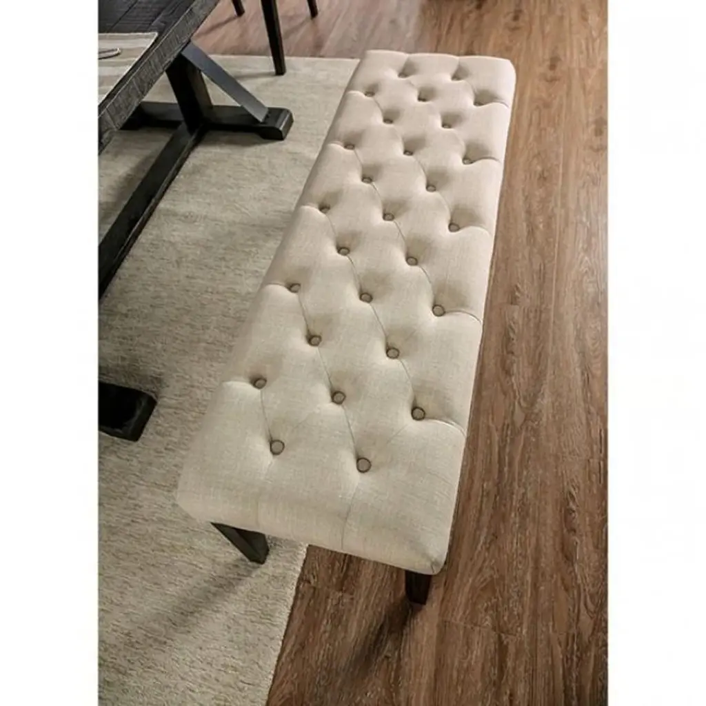 Timeless Ivory Button Tufted Bench Linen Like Upholstery kanepe