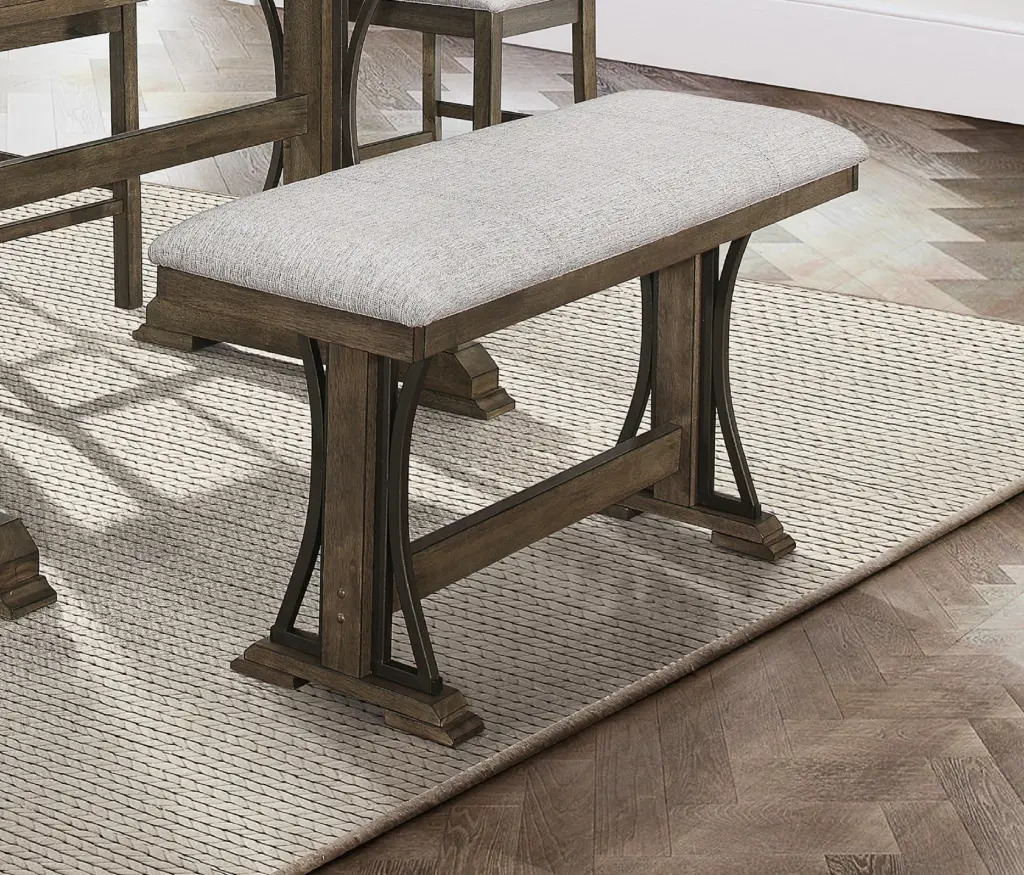 Transitional Counter Height Bench Upholstered Seat Brown Gray Fabric kanepe