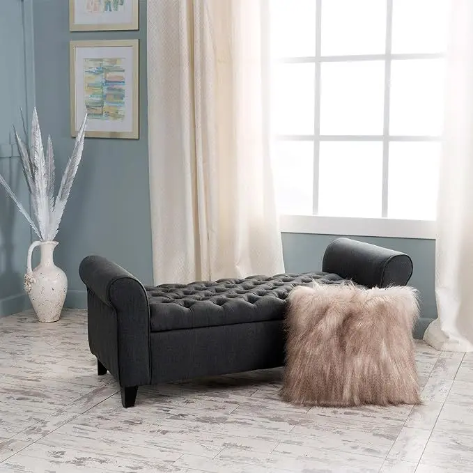 Hayes Armed Storage Bench Dark Gray Material nh-an