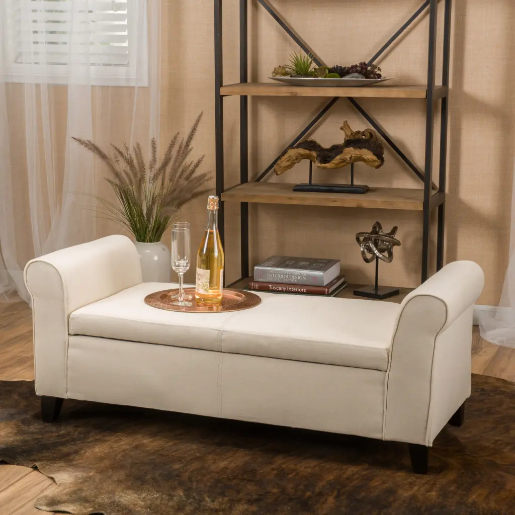 Hayes Armed Storage Bench Beige Material Home Decor nh-perfect home