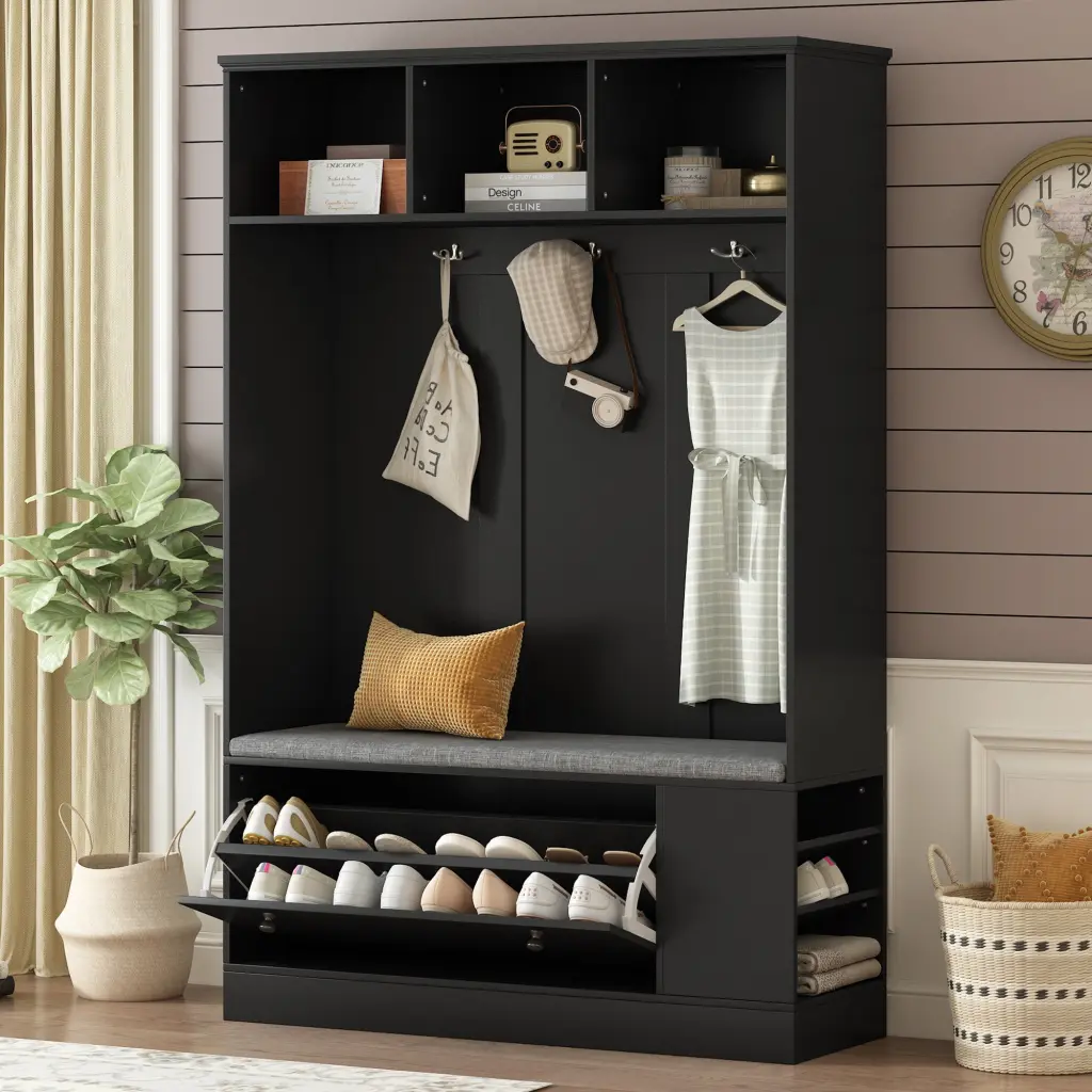 5 1 Entryway Bench Coat Rack Cushion And 3 Sturdy Hooks 47.2 Inches rnb