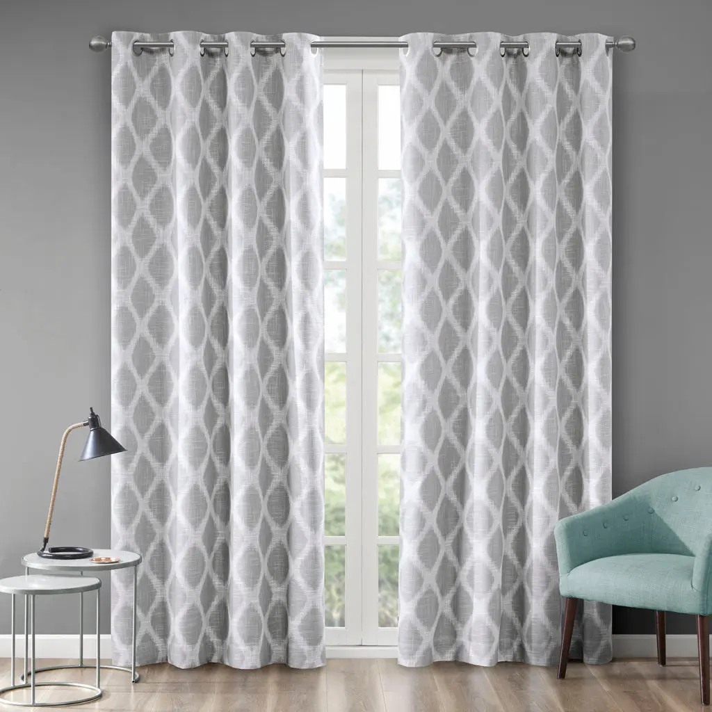 Printed Ikat Blackout Drape Panel Single Grey Polyester Curtain Bedroom or Living Room jla
