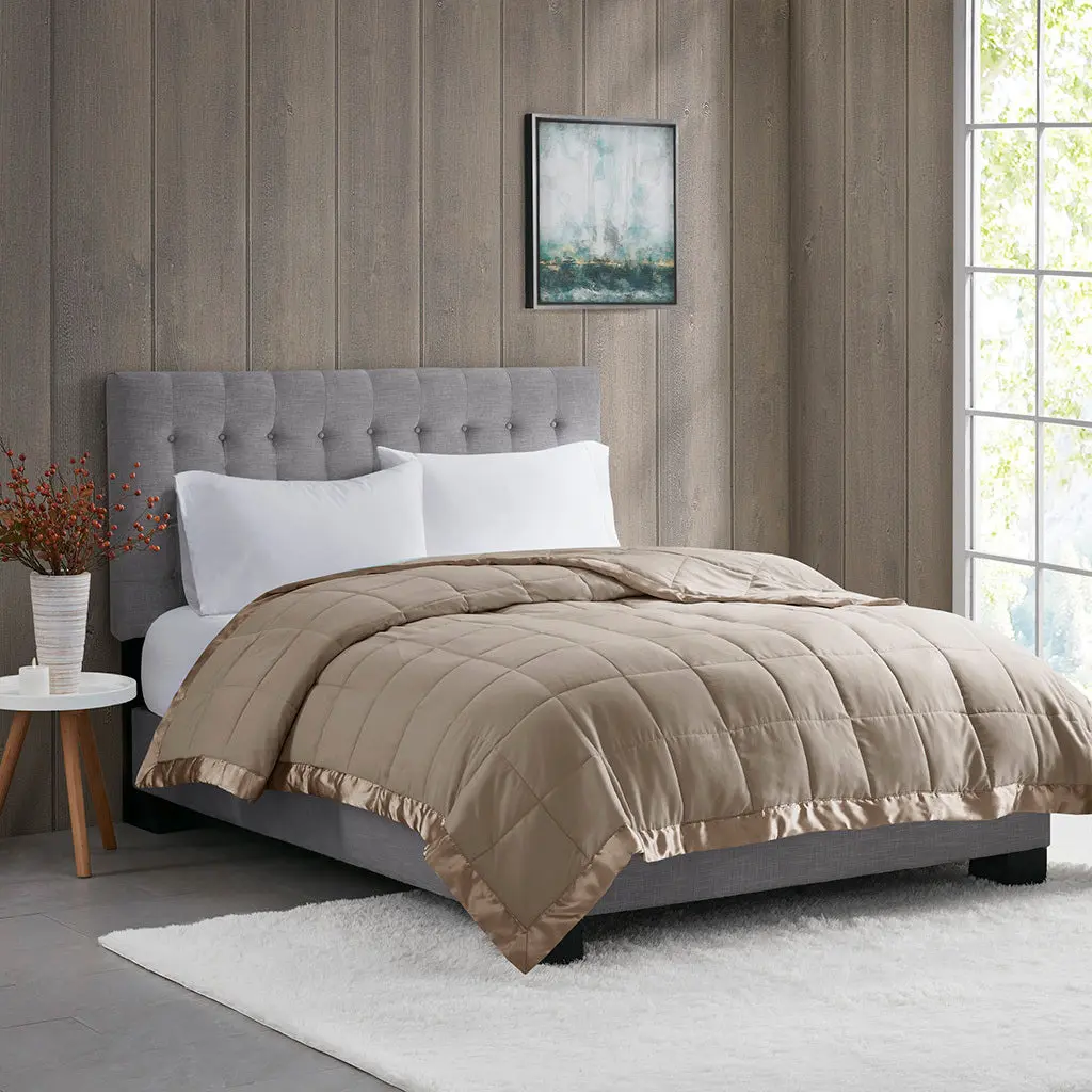 Featherweight Down Alternative Blanket Satin Trim Brown Polyester jla