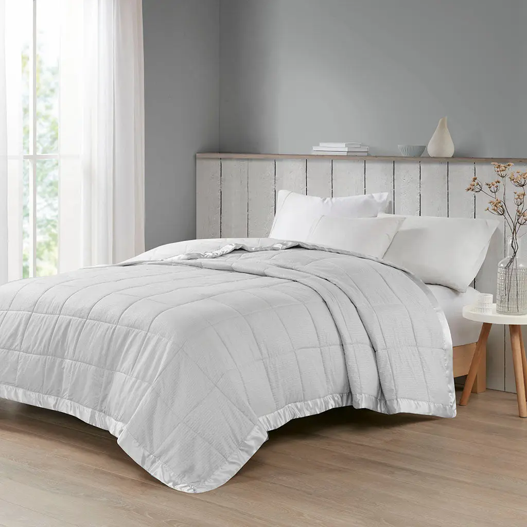 Oversized Down Alternative Blanket Satin Trim Grey Polyester Bedding jla