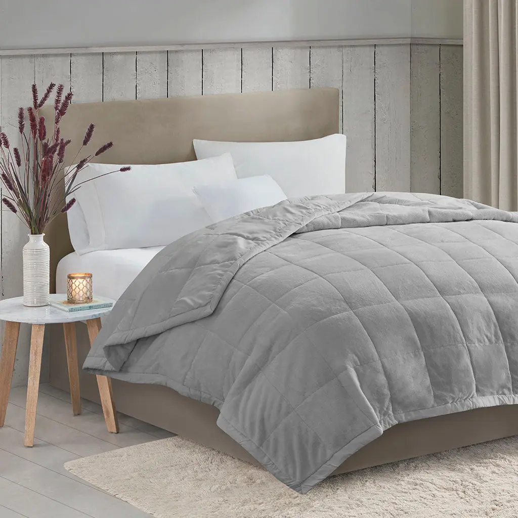 Reversible Heiq Smart Temperature Down Alternative Blanket Grey Microfiber Bedding jla