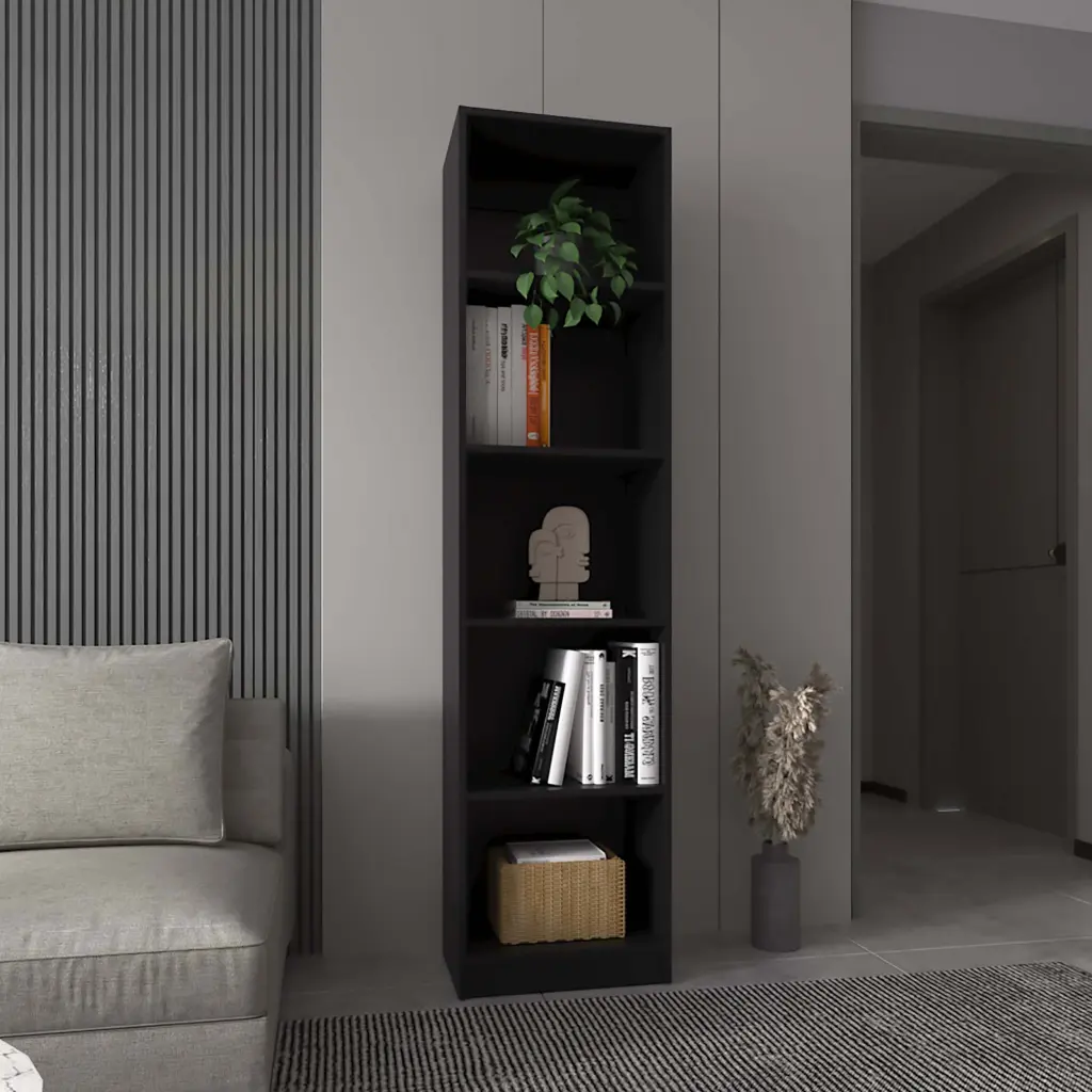 Zachary Black 5 Shelf Slim Bookcase Horizontal Primary Storage Unit furniture max